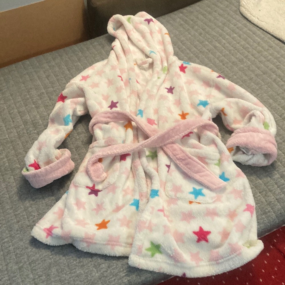 GAP White and Pink Plush Pajama Robe with Hood